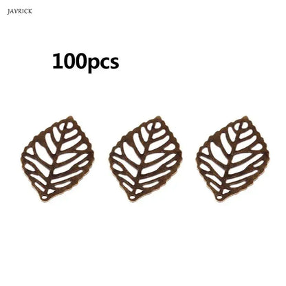 100 Pcs Openwork Leaf Metal Flower Frame Charm DIY Jewelry Making