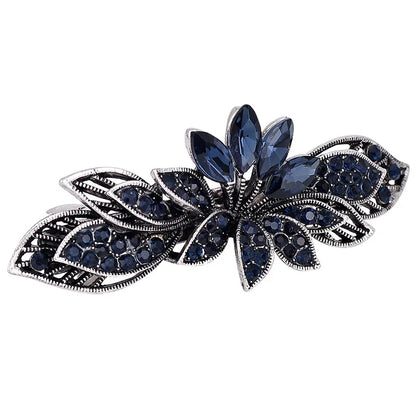 Elegant Blue Rhinestone Flower Hair Clips for Women - Crystal Fashion Barrettes by EASYA