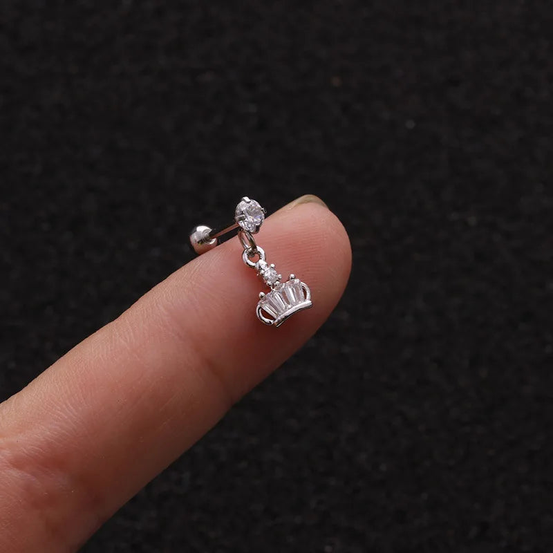 Enchanted Star Heart Moon Crystal Tragus Earrings Set Stainless Steel Helix Studs