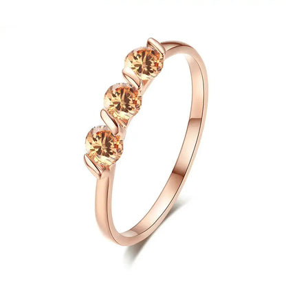 ZHOUYAN Engagement Wedding Ring For Women Rose Gold CZ Crystal Elegant Bridal Jewelry RoseGold Orange