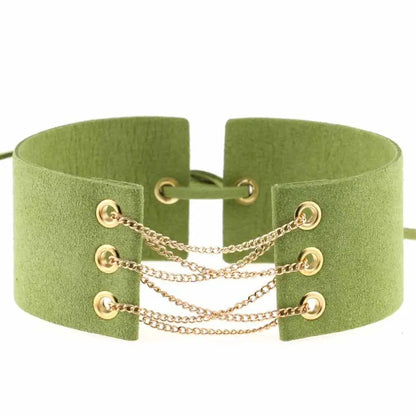 Glamorous Black Velvet Choker Necklace with Gold Silver Chain and Lace-Up Design