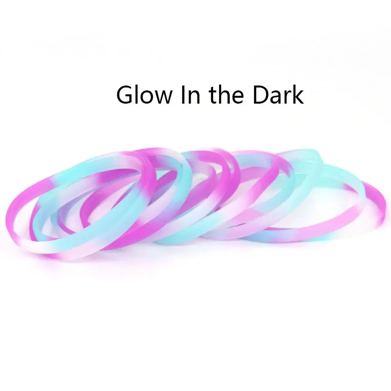 Glow In The Dark Unisex Silicone Fitness Bracelets Set - 5 Colorful Wristbands for Men, Women, and Kids