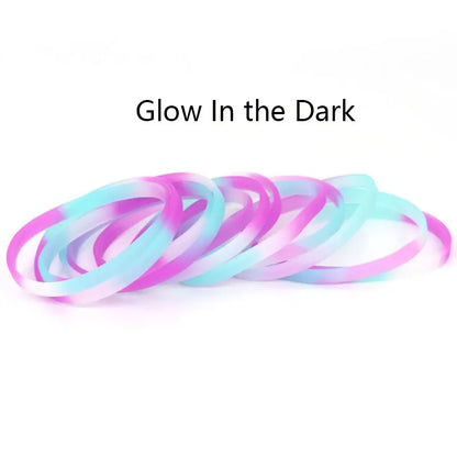 Glow In The Dark Unisex Silicone Fitness Bracelets Set - 5 Colorful Wristbands for Men, Women, and Kids