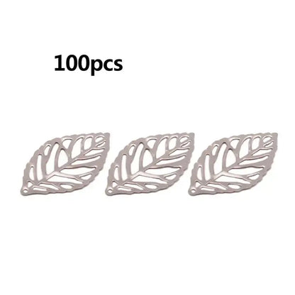 100 Pcs Openwork Leaf Metal Flower Frame Charm DIY Jewelry Making S