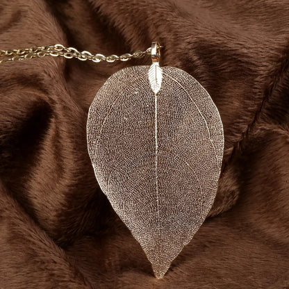 Exquisite Real Leaf Filigree Necklace for Women - Vintage Long Statement Jewelry by LOVBEAFAS