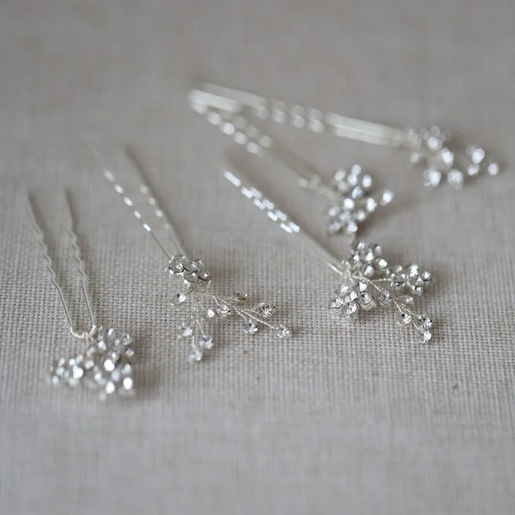 Jonnafe Shine Rhinestone Floral Wedding Hair Pins Set for Brides in Gold and Silver