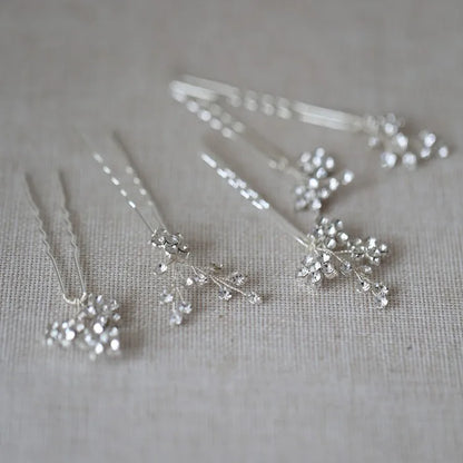 Jonnafe Shine Rhinestone Floral Wedding Hair Pins Set for Brides in Gold and Silver