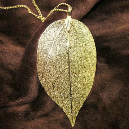Exquisite Real Leaf Filigree Necklace for Women - Vintage Long Statement Jewelry by LOVBEAFAS