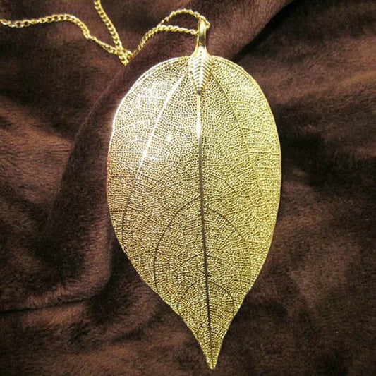 Exquisite Real Leaf Filigree Necklace for Women - Vintage Long Statement Jewelry by LOVBEAFAS