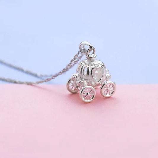 Exquisite 925 Sterling Silver Dream Pumpkin Carriage Pendant Necklace