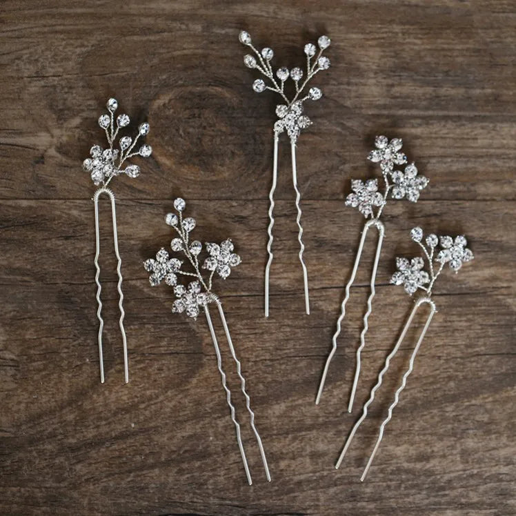 Jonnafe Shine Rhinestone Floral Wedding Hair Pins Set for Brides in Gold and Silver
