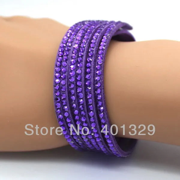 Elegant Purple Leather Bracelet for Women - Fashion Jewelry Gift with Classic Rolo Chain