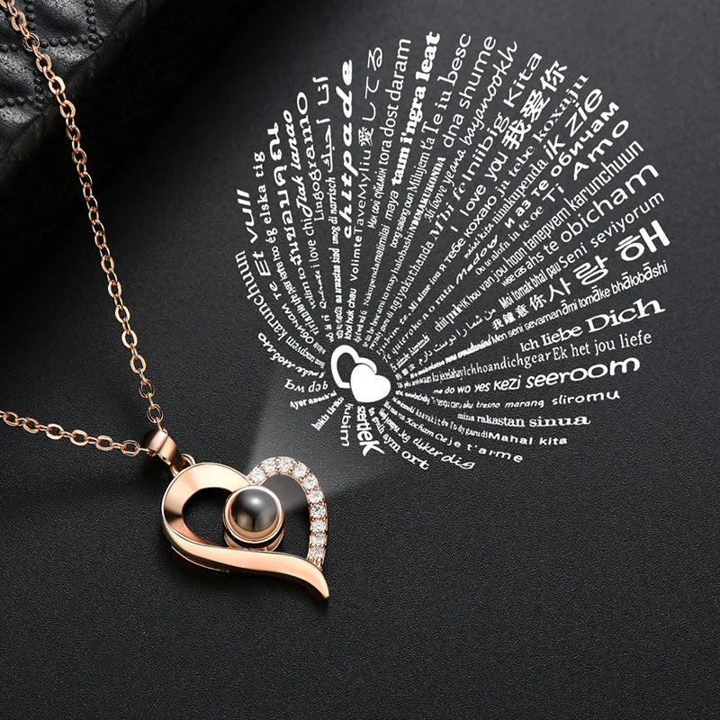 Projection Necklace for Women 100 Languages I Love You Charm Mother's Day Gift