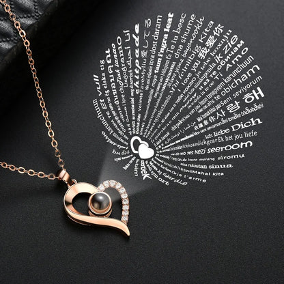Projection Necklace for Women 100 Languages I Love You Charm Mother's Day Gift