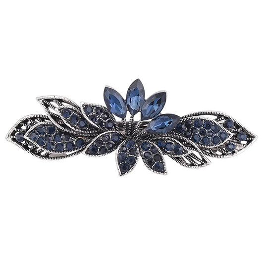 Elegant Blue Rhinestone Flower Hair Clips for Women - Crystal Fashion Barrettes by EASYA