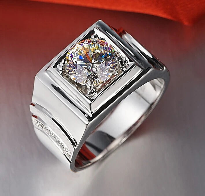 Solid Platinum PT950 Men's Engagement Ring with 1 Carat VVS1 Diamond Brilliant Anniversary Gift