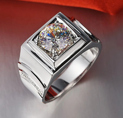 Solid Platinum PT950 Men's Engagement Ring with 1 Carat VVS1 Diamond Brilliant Anniversary Gift