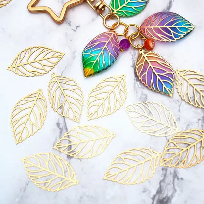 100 Pcs Openwork Leaf Metal Flower Frame Charm DIY Jewelry Making