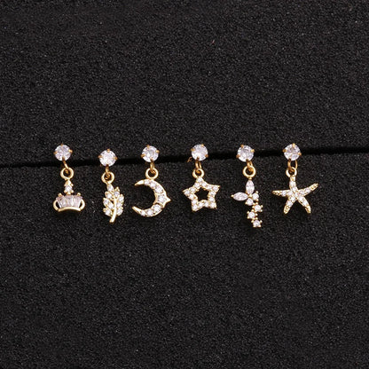 Enchanted Star Heart Moon Crystal Tragus Earrings Set Stainless Steel Helix Studs