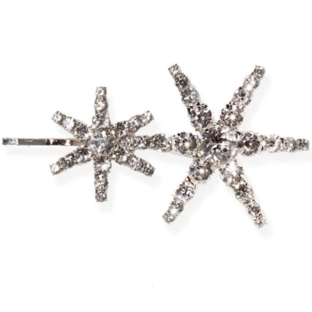 StoneFans Vintage Rhinestone Hairpins Set - Shiny Star & Moon Barrettes for Women & Girls silver 1