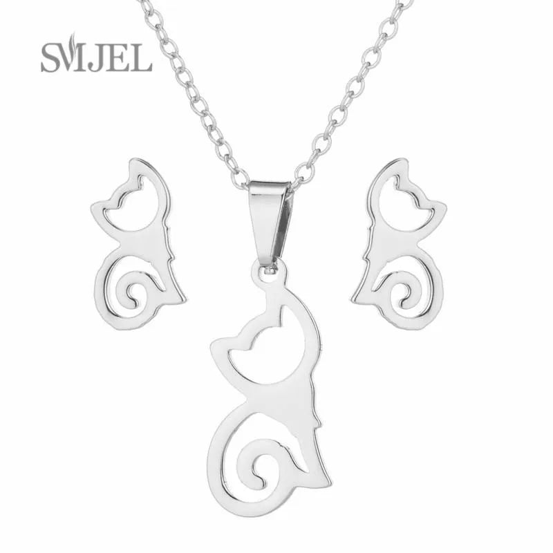 Elegant Stainless Steel Animal Necklace for Women - Rabbit Charm and Paw Print Design