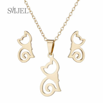 Elegant Stainless Steel Animal Necklace for Women - Rabbit Charm and Paw Print Design