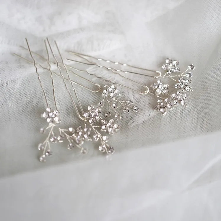 Jonnafe Shine Rhinestone Floral Wedding Hair Pins Set for Brides in Gold and Silver