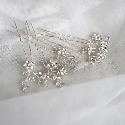 Jonnafe Shine Rhinestone Floral Wedding Hair Pins Set for Brides in Gold and Silver