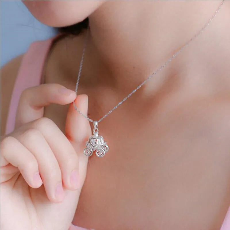 Exquisite 925 Sterling Silver Dream Pumpkin Carriage Pendant Necklace
