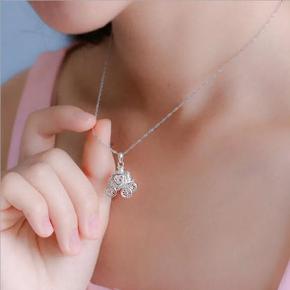 Exquisite 925 Sterling Silver Dream Pumpkin Carriage Pendant Necklace