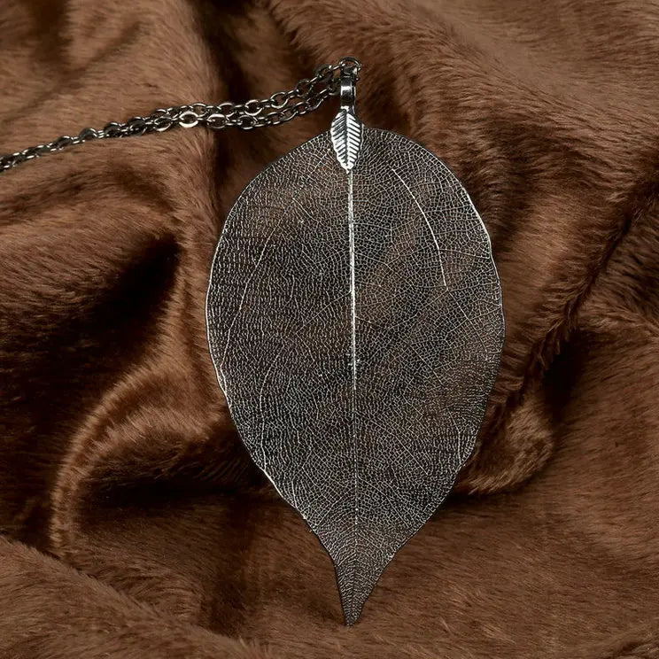 Exquisite Real Leaf Filigree Necklace for Women - Vintage Long Statement Jewelry by LOVBEAFAS