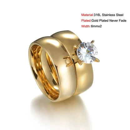 MeMolissa Luxury Clear Stone Crystal Wedding Rings Gold Plated Stainless Steel Jewelry