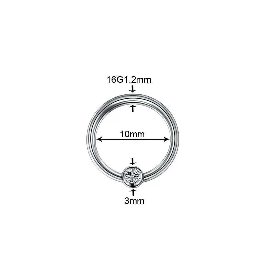 Titanium Nose Piercing Earrings Captive Bead Ring Anodized Gem 16g 1.2x10x3mm