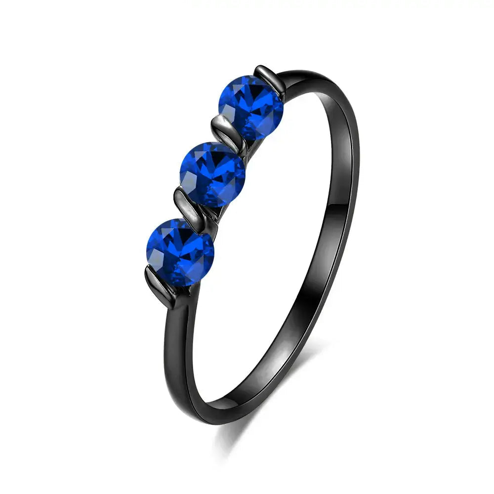 ZHOUYAN Engagement Wedding Ring For Women Rose Gold CZ Crystal Elegant Bridal Jewelry BlackGold Blue