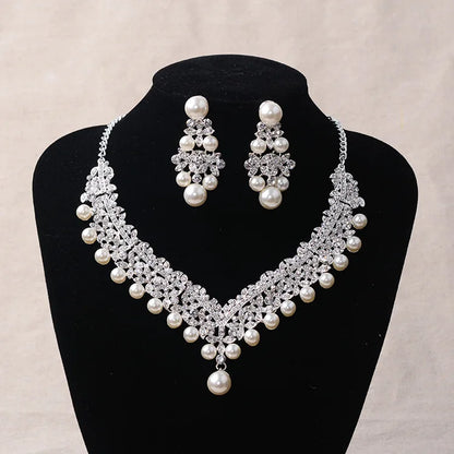 Bride's Crystal Pearl Jewelry Set - Stunning Rhinestone Choker, Earrings & Tiara for Your Dream Wedding H015 Set Pearl