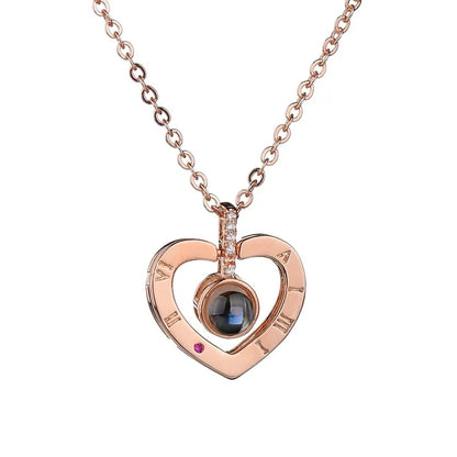 Projection Necklace for Women 100 Languages I Love You Charm Mother's Day Gift heart rose gold