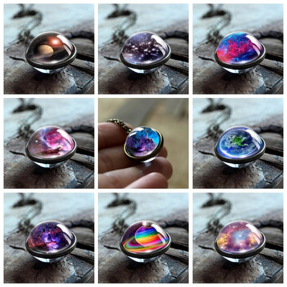 Celestial Nebula Double Sided Pendant Necklace - Handmade Universe Art Jewelry for Women