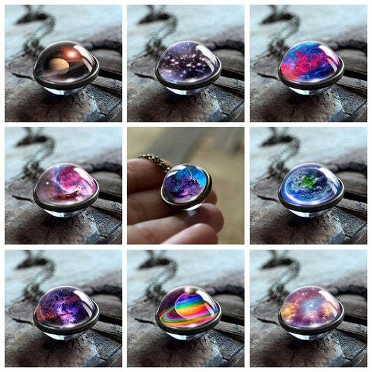 Celestial Nebula Double Sided Pendant Necklace - Handmade Universe Art Jewelry for Women