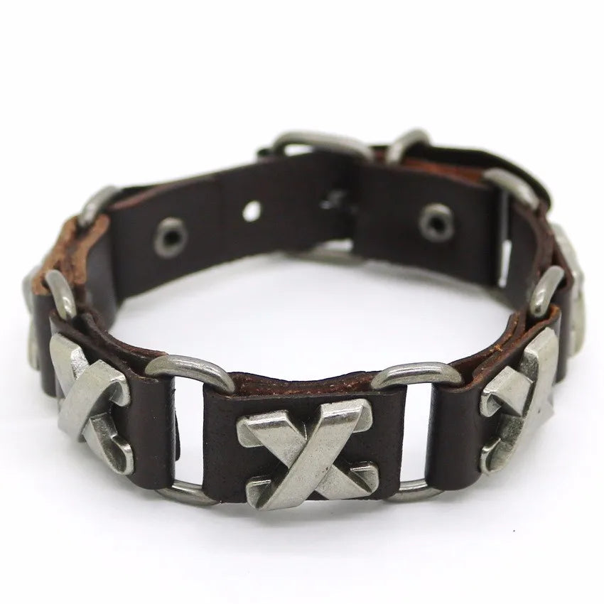 Retro Casual Leather Chain Punk Bracelet For Men Women