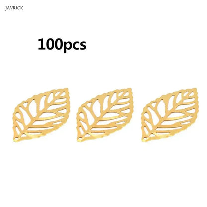 100 Pcs Openwork Leaf Metal Flower Frame Charm DIY Jewelry Making