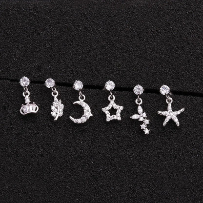 Enchanted Star Heart Moon Crystal Tragus Earrings Set Stainless Steel Helix Studs