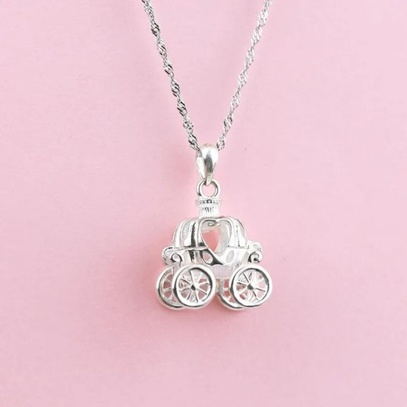 Exquisite 925 Sterling Silver Dream Pumpkin Carriage Pendant Necklace