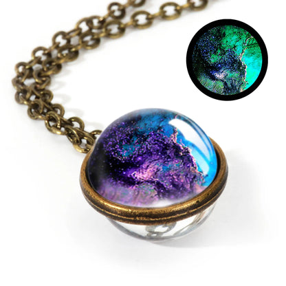 Celestial Nebula Double Sided Pendant Necklace - Handmade Universe Art Jewelry for Women