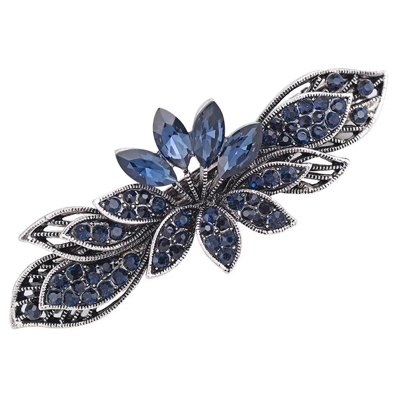 Elegant Blue Rhinestone Flower Hair Clips for Women - Crystal Fashion Barrettes by EASYA