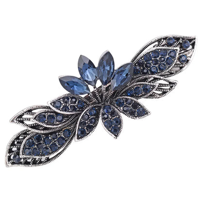 Elegant Blue Rhinestone Flower Hair Clips for Women - Crystal Fashion Barrettes by EASYA