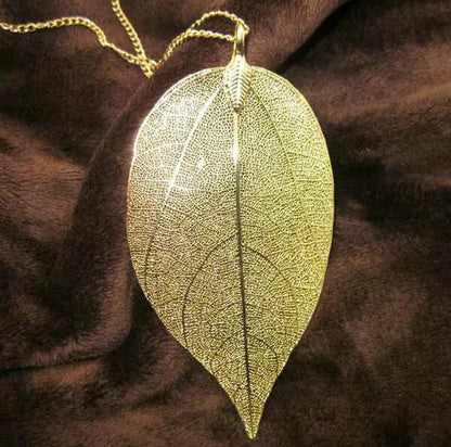 Exquisite Real Leaf Filigree Necklace for Women - Vintage Long Statement Jewelry by LOVBEAFAS
