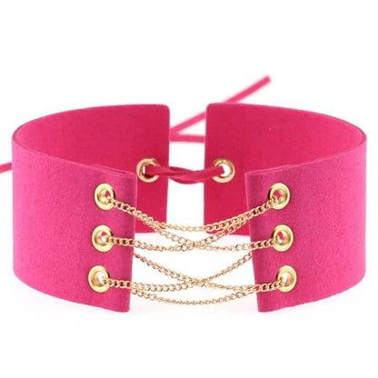 Glamorous Black Velvet Choker Necklace with Gold Silver Chain and Lace-Up Design