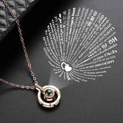 Projection Necklace for Women 100 Languages I Love You Charm Mother's Day Gift round rose gold