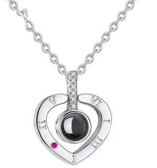 Projection Necklace for Women 100 Languages I Love You Charm Mother's Day Gift heart white gold