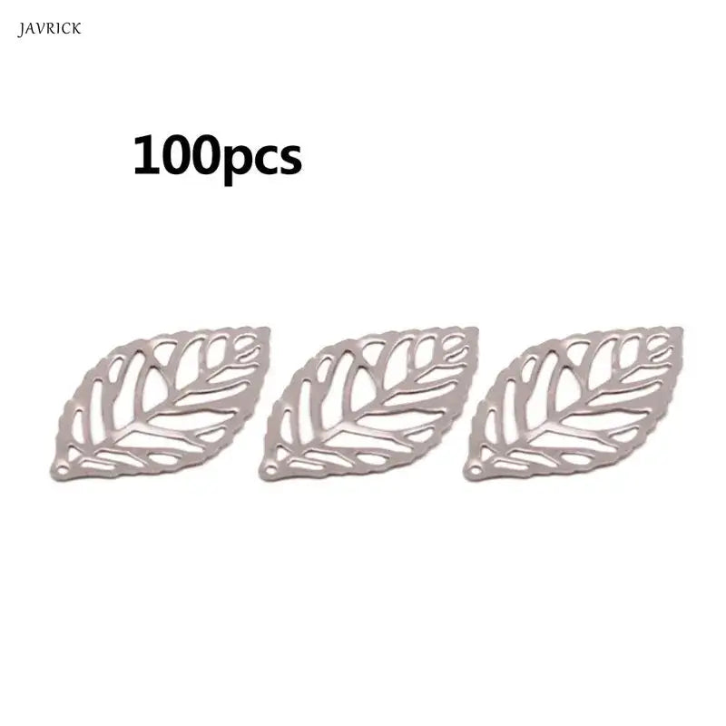 100 Pcs Openwork Leaf Metal Flower Frame Charm DIY Jewelry Making
